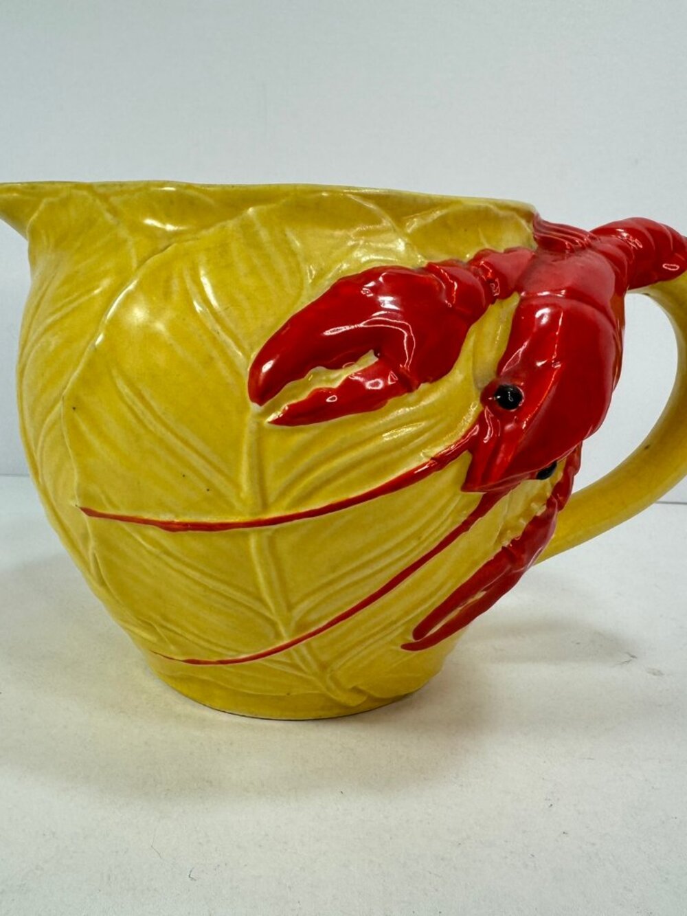 Vintage Maruhon Ware Lobster Yellow Red Ceramic Large Pitcher Japan 5" tall